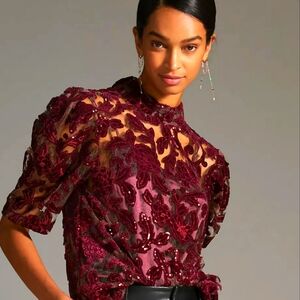 Women’s Anthropologie Velvet Cutwork Blouse and Cami Set